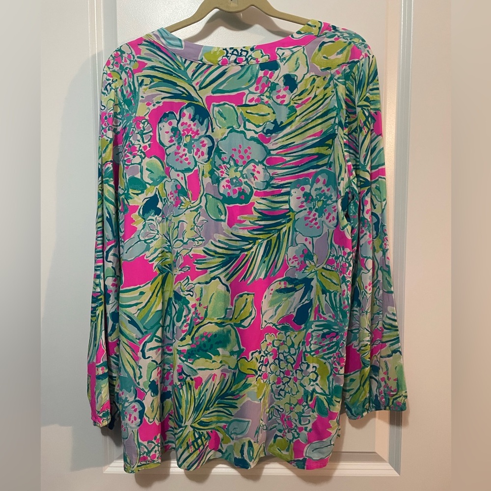 NWT Lilly Pulitzer Multi Early Bloomer Long Sleeve Blouse in Pink and Green Sz M - Picture 2 of 3